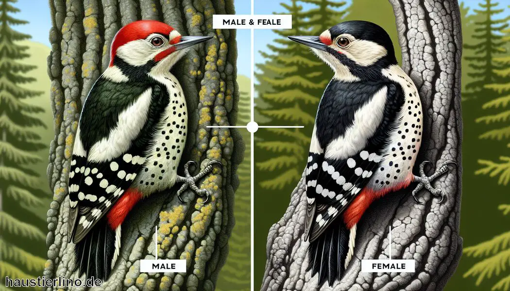 Neststandorte variieren zwischen den Geschlechtern   - Unterschied Buntspecht Männchen und Weibchen